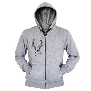 Hoodie Zipper Ilustrasi rusa yang digambar tangan hitam