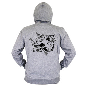 Hoodie Zipper serigala ilustrasi berbahaya hitam